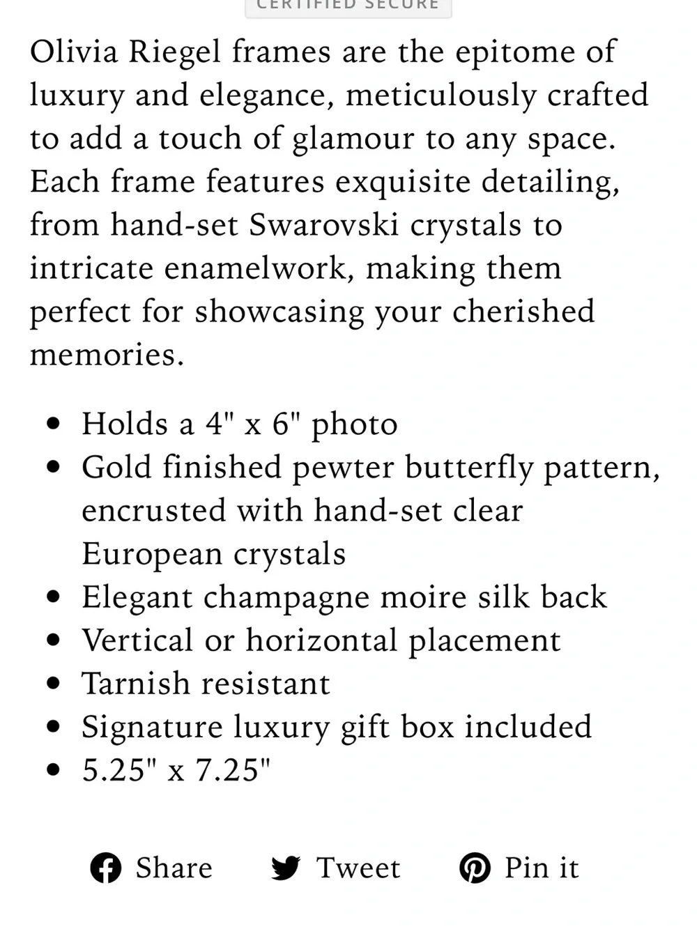 Olivia Riegel Gold Papillon Crystal Accent Picture Frame